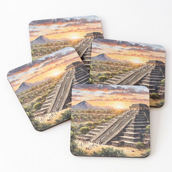 Item preview, Teotihuacan Pyramids at Sunset: Watercolor Beauty in Mexico designed and sold by LSVart.