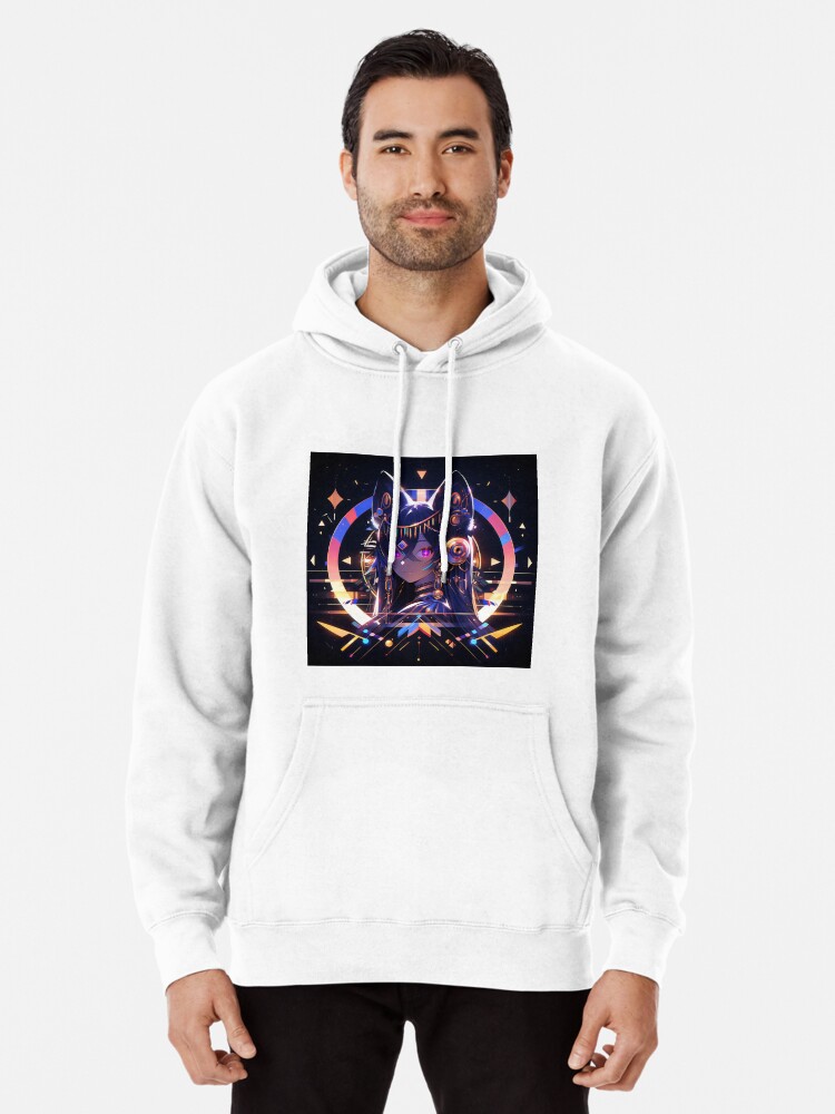 Cosmic Egyptian Neon Space Aesthetic Anime Girl Pullover Hoodie
