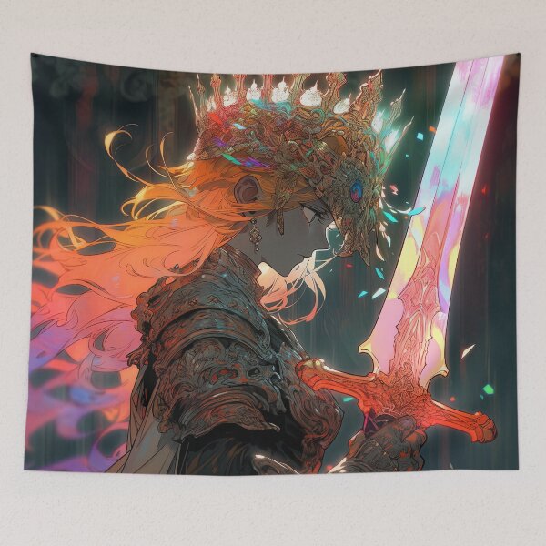 Item preview, Fantasy Warrior Fiery Aura Illuminated Crown Anime Girl designed and sold by bubblegoth.