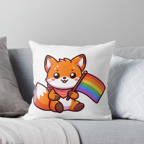 Item preview, Happy orange Fox holding a Rainbow Pride flag designed and sold by Markvel Pride.
