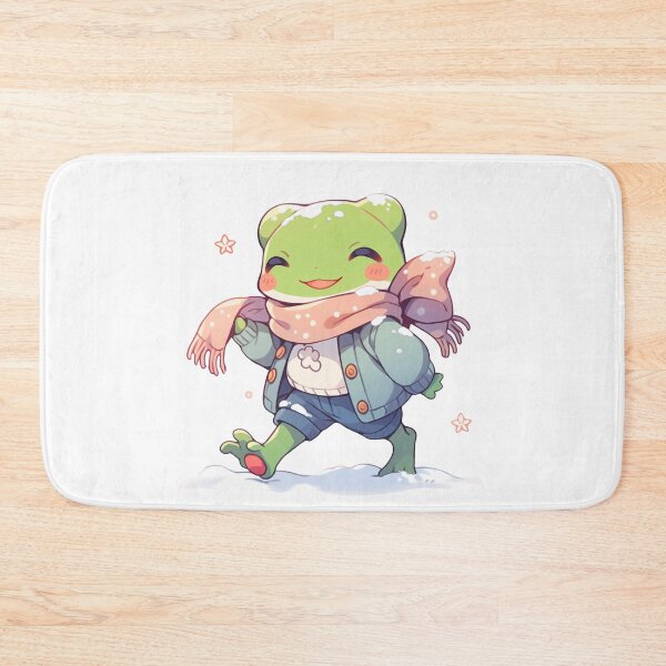 Item preview, Cute Kawaii Christmas Froggy Happy Frog Walking in the Snow designed and sold by CozyKawaiiArt.