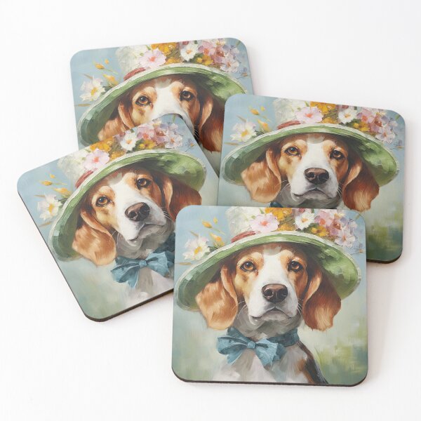 Item preview, Beagle dog lady with flowers in summer hat designed and sold by WallyPink.