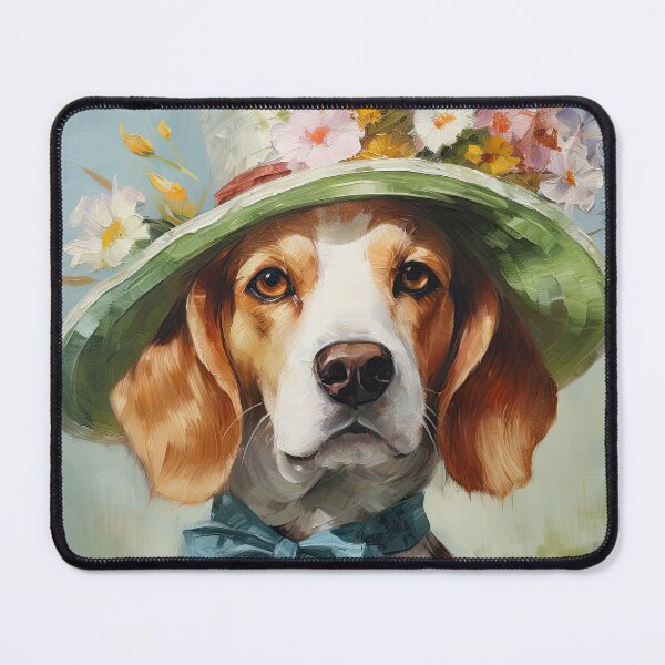 Item preview, Beagle dog lady with flowers in summer hat designed and sold by WallyPink.