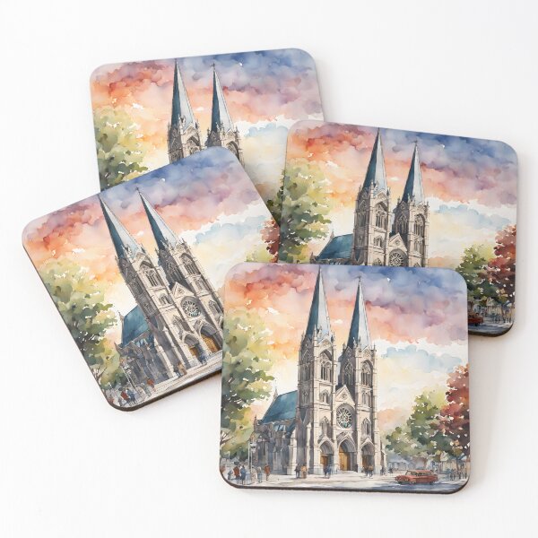 Item preview, Christchurch Cathedral at Sunset: Watercolor Beauty in New Zealand designed and sold by LSVart.