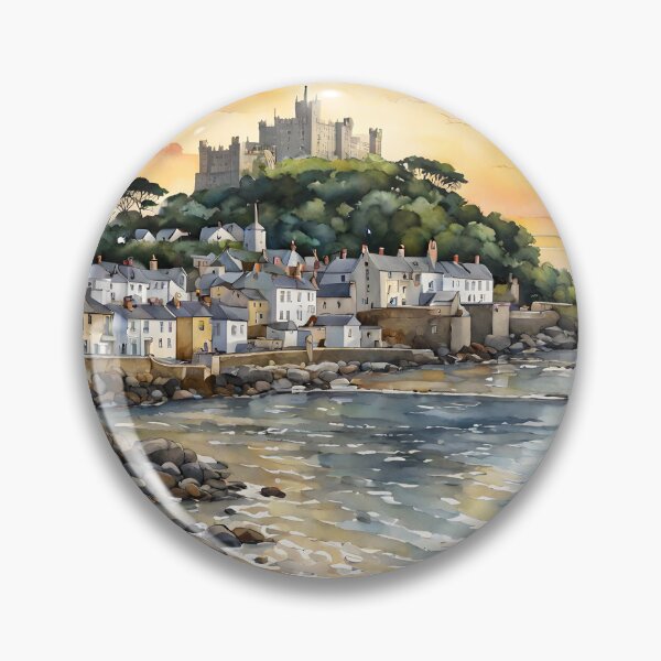 Artikelvorschau, Szenischer Mousehole-Sonnenuntergang mit St. Michael's Mount: Aquarell-Traumlandschaft entworfen und verkauft von LSVart.