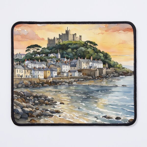 Item preview, Scenic Mousehole Sunset with St. Michael's Mount: Watercolor Dreamscape designed and sold by LSVart.
