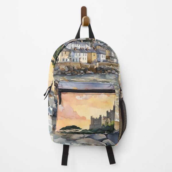 Item preview, Scenic Mousehole Sunset with St. Michael's Mount: Watercolor Dreamscape designed and sold by LSVart.