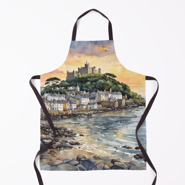 Item preview, Scenic Mousehole Sunset with St. Michael's Mount: Watercolor Dreamscape designed and sold by LSVart.