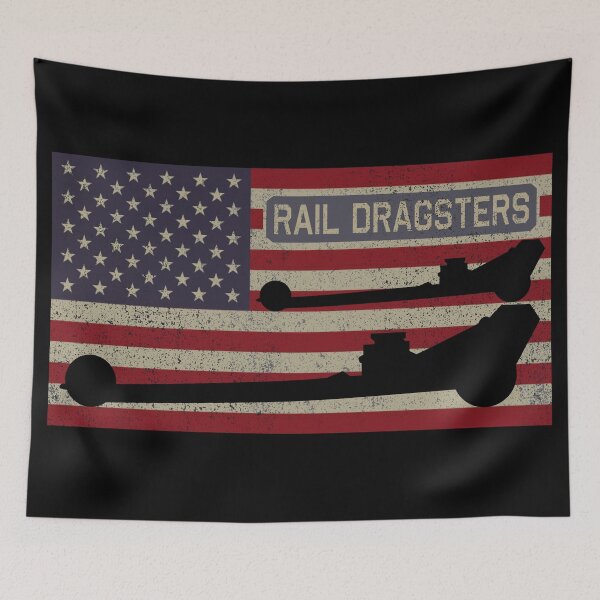 Artikelvorschau, Rail Dragsters Dragster-Lüfter mit amerikanischer Flagge und Frontmotor entworfen und verkauft von Maljonic.