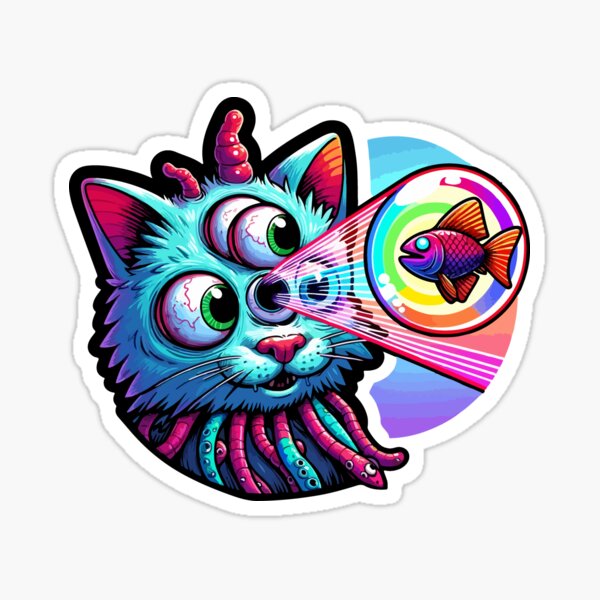 Vista previa del artículo con la obra «Gato Cósmico con Tres Ojos y Bigotes de Tentáculo», diseñado y vendido por LexicalLegend.