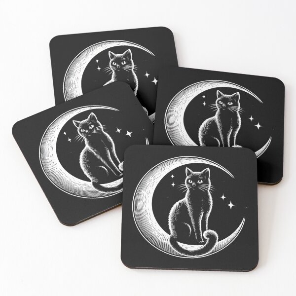 Item preview, black cat sits on crescent moon designed and sold by CreativeSparkzz.