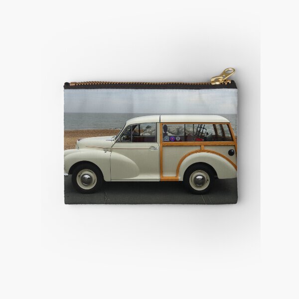 Item preview, Vintage White Morris Minor Traveller parked on sea front promenade beach and sea in the background. designed and sold by Umdash919.