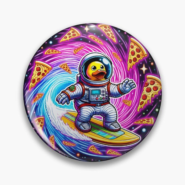 Aperçu de l'œuvre Canard en caoutchouc surfant au néon dans un vortex de pizza interdimensionnel créée et vendue par LexicalLegend.