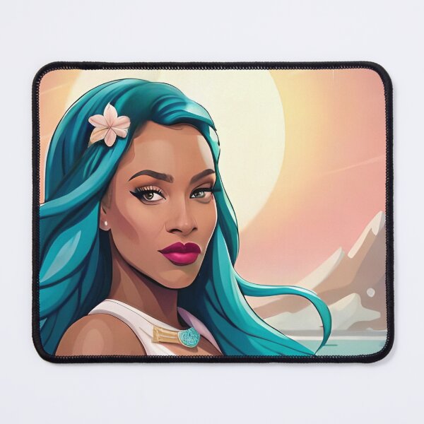 Item preview, Glam Woman Teal Hair Belted Goddess Sunset Backdrop designed and sold by Melan Designs.