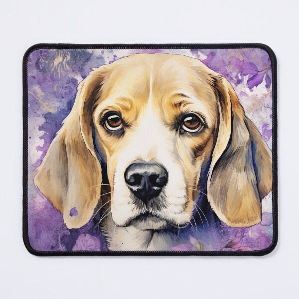 Item preview, pretty beagle dog with violet purple flowers in watercolor designed and sold by WallyPink.