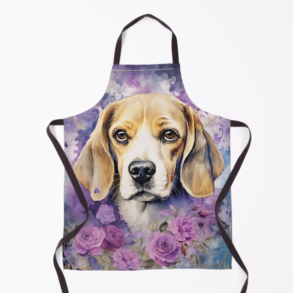 Item preview, pretty beagle dog with violet purple flowers in watercolor designed and sold by WallyPink.