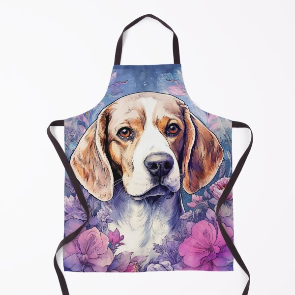 Item preview, cute beagle dog in flowers blue purple watercolor art designed and sold by WallyPink.