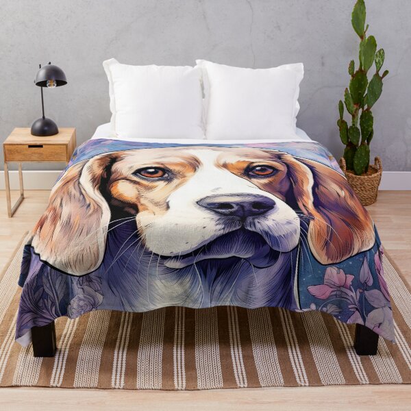 Item preview, cute beagle dog in flowers blue purple watercolor art designed and sold by WallyPink.
