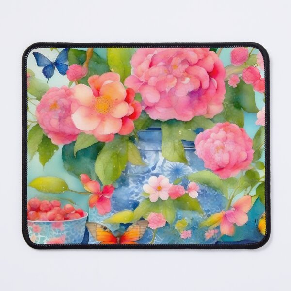 Item preview, Flowers and butterflies in chinoiserie jar watercolor painting designed and sold by SophieClimaArt.