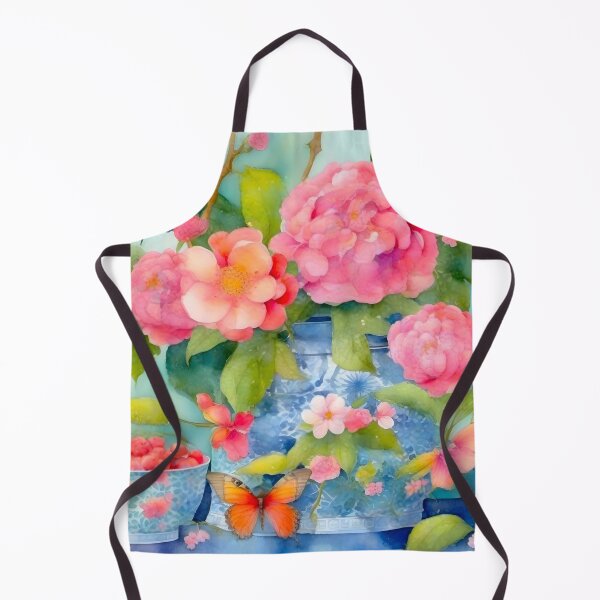 Item preview, Flowers and butterflies in chinoiserie jar watercolor painting designed and sold by SophieClimaArt.