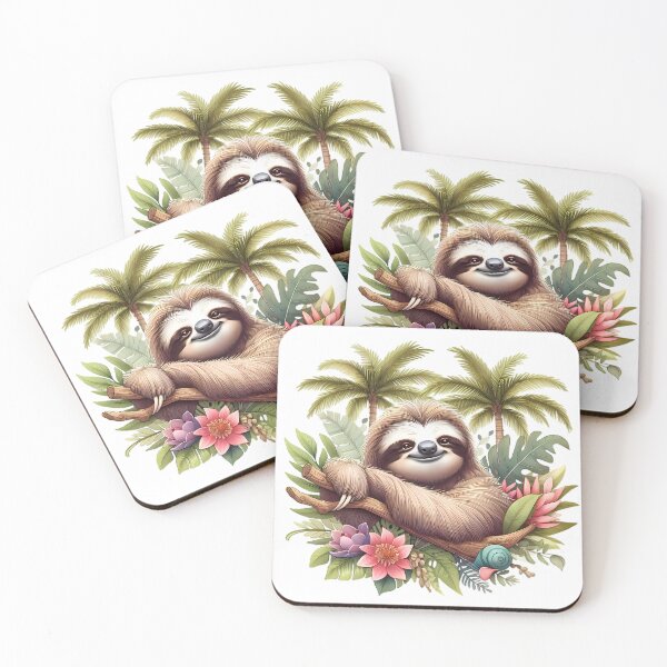 Item preview, A cute sloth relaxes in the forest with his favorite flowers designed and sold by CreativeSparkzz.