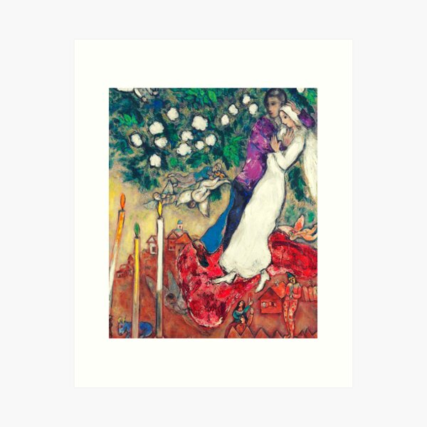 Aperçu de l'œuvre The Three Candles, 1938 - 1940  marc chagall paintings marc chagall artwork couples créée et vendue par Rayscompany.