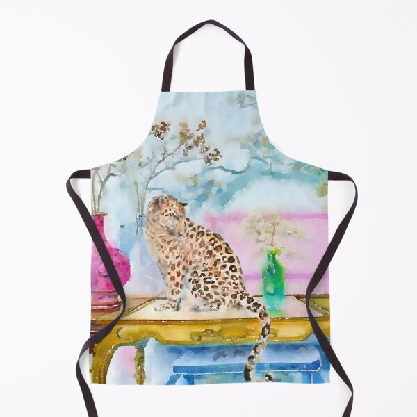 Item preview, Leopard in chinoiserie interior watercolor painting designed and sold by SophieClimaArt.