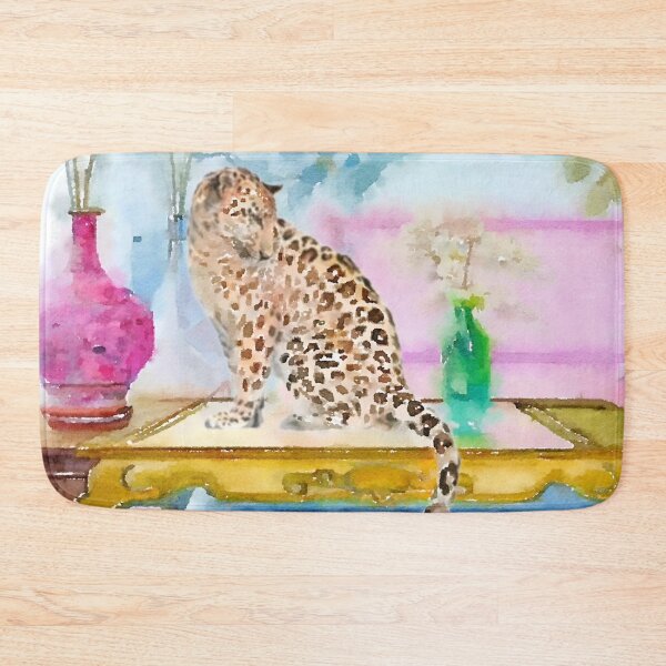 Item preview, Leopard in chinoiserie interior watercolor painting designed and sold by SophieClimaArt.