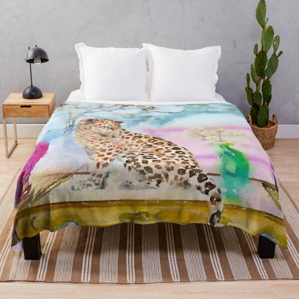 Item preview, Leopard in chinoiserie interior watercolor painting designed and sold by SophieClimaArt.