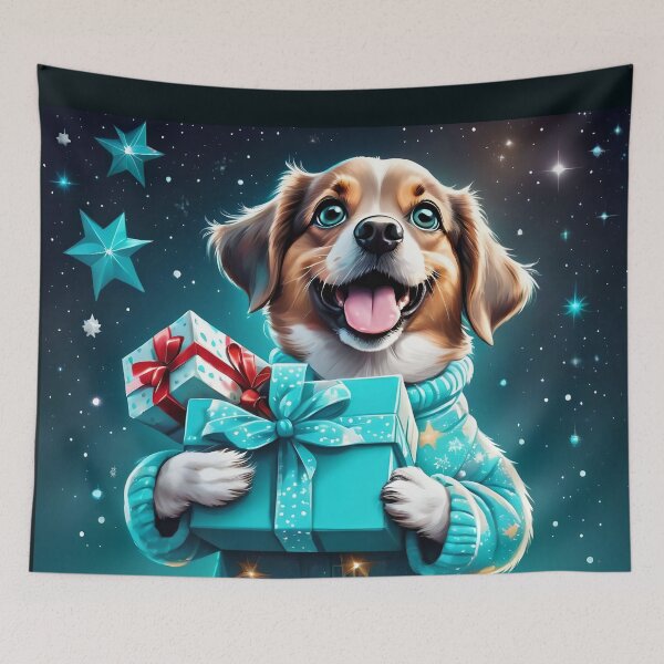 Item preview, Dog in pajamas with Christmas gift. designed and sold by Ciervo Primavera.