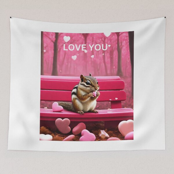 Item preview, chipmunk with candy hearts and a "love you" message designed and sold by seahorse crossing.