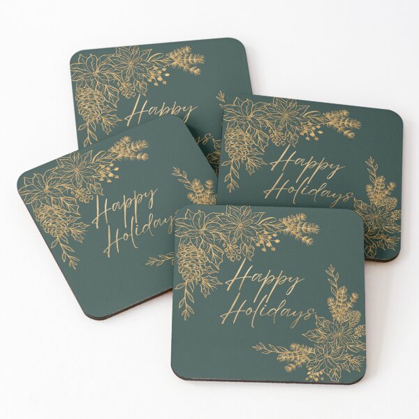 Item preview, Happy Holidays Jade Green with Gold Poinsettia! designed and sold by TidyKitchenInc.