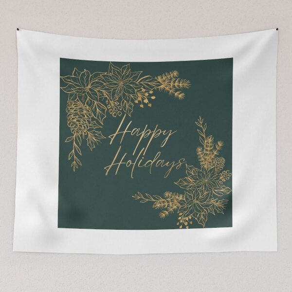 Item preview, Happy Holidays Jade Green with Gold Poinsettia! designed and sold by TidyKitchenInc.