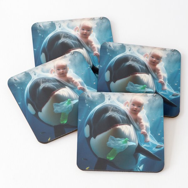 Item preview, Orca with baby in plastic waste designed and sold by Wallisart.