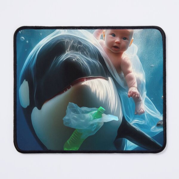 Item preview, Orca with baby in plastic waste designed and sold by Wallisart.