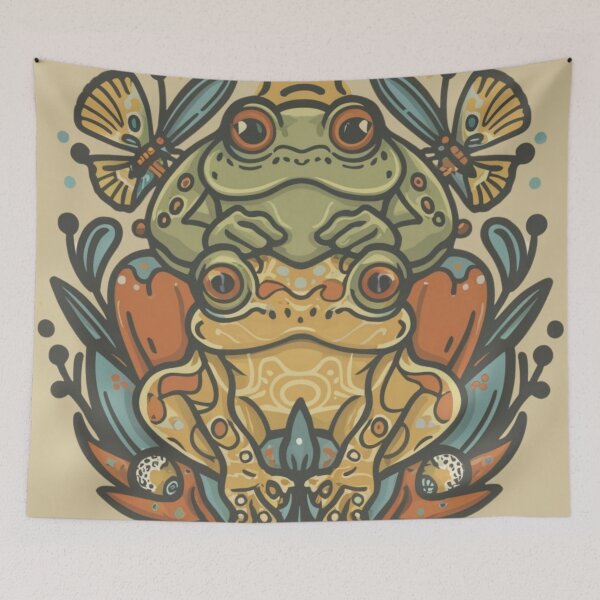 Item preview, Meadowcore Cottagecore Colorful Frogs Butterfly Art Aesthetic designed and sold by MeadowLoom.
