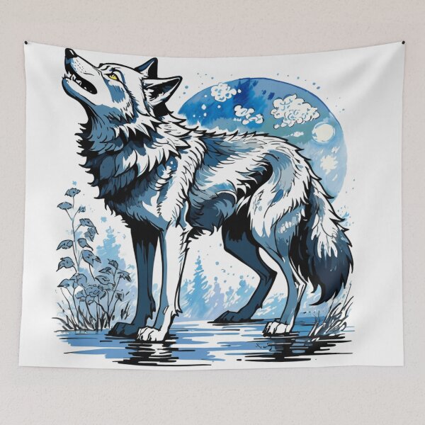 Item preview, Wolf howling with blue highlights designed and sold by JBstudios23.
