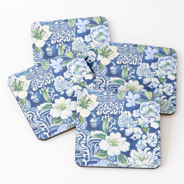 Item preview, Blue and white watercolor chinoiserie pattern designed and sold by SophieClimaArt.