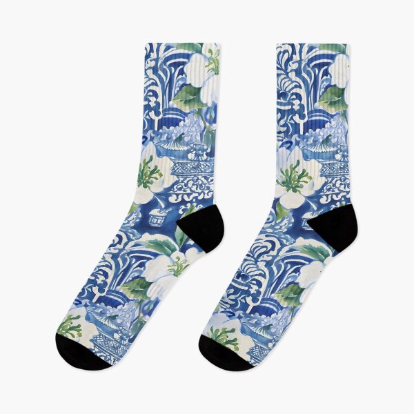 Item preview, Blue and white watercolor chinoiserie pattern designed and sold by SophieClimaArt.