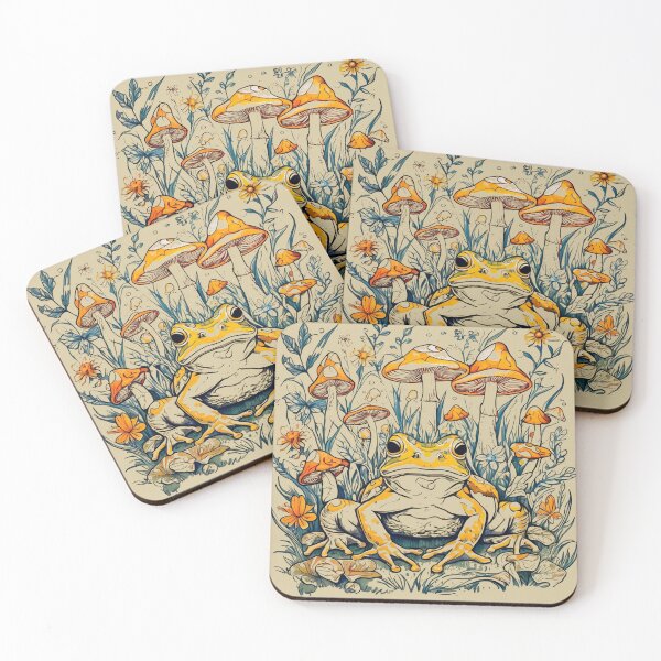 Item preview, Meadowcore Cottagecore Colored Mushrooms Frogs Butterfly Art Aesthetic designed and sold by MeadowLoom.