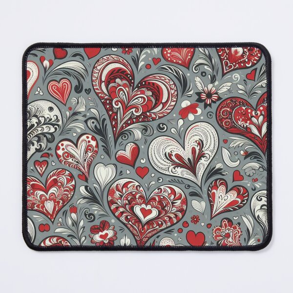 Item preview, Red and white hearts pattern on a gray background. designed and sold by LindaV44.