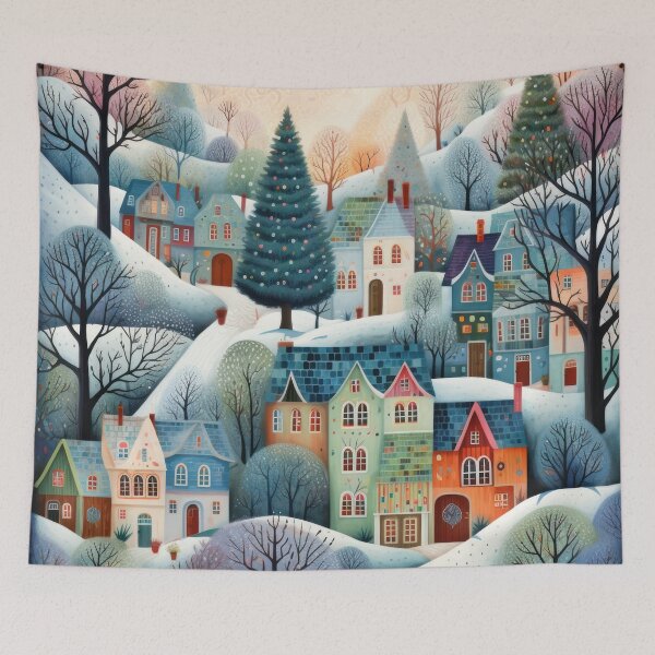 Item preview, Cozy Winter Christmas Village with Christmas Trees designed and sold by Gsallicat.