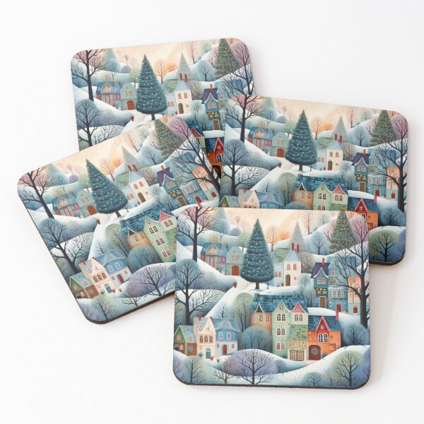Item preview, Cozy Winter Christmas Village with Christmas Trees designed and sold by Gsallicat.