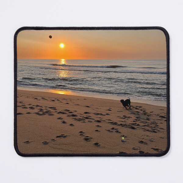 Item preview, Dog playing fetch at sunrise, Asbury Park Beach designed and sold by acreekmore4.