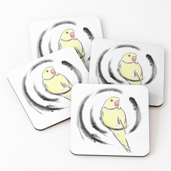 Item preview, yellow Indian ringneck parrot Japanese sumie style  designed and sold by okamechan.