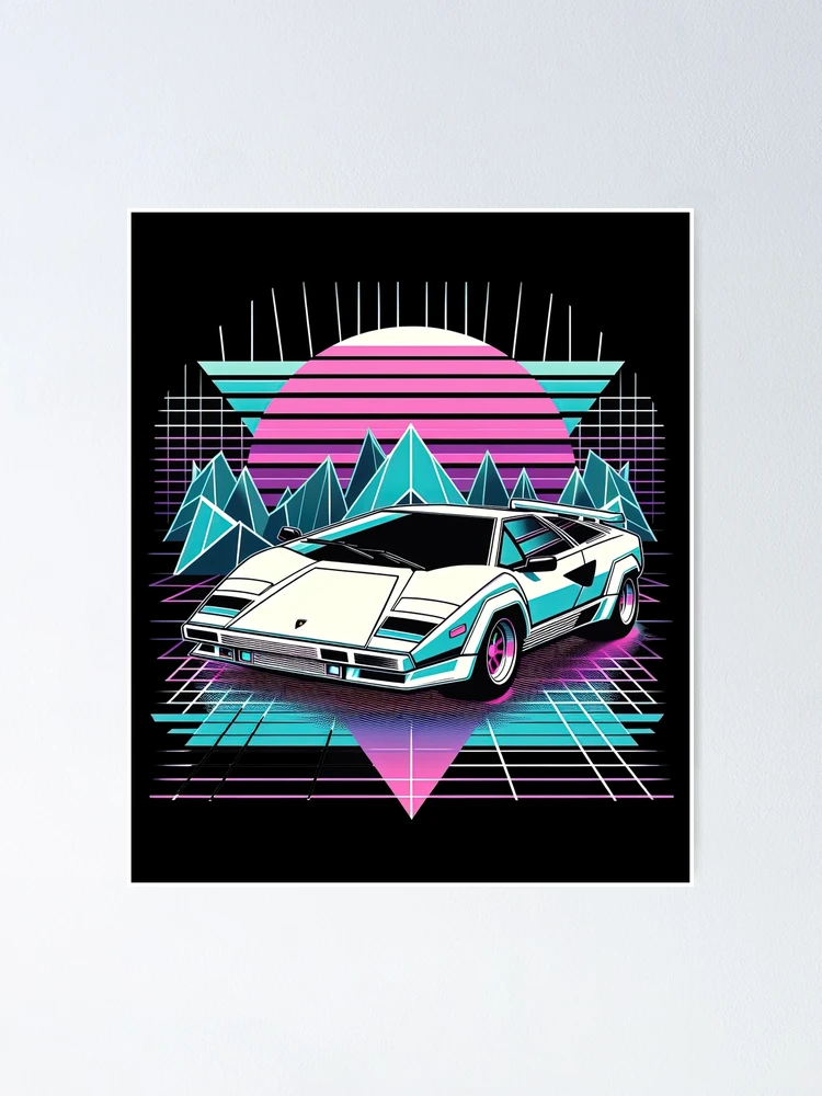 アート・デザイン・音楽 Poster Art of Cars Synthwave Retrowave 80's Sports Car Graphic