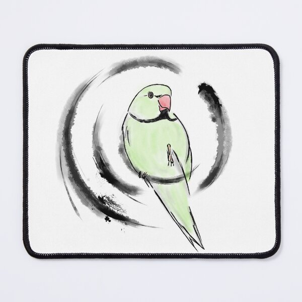 Item preview, green Indian ringneck parrot Japanese sumie style designed and sold by okamechan.