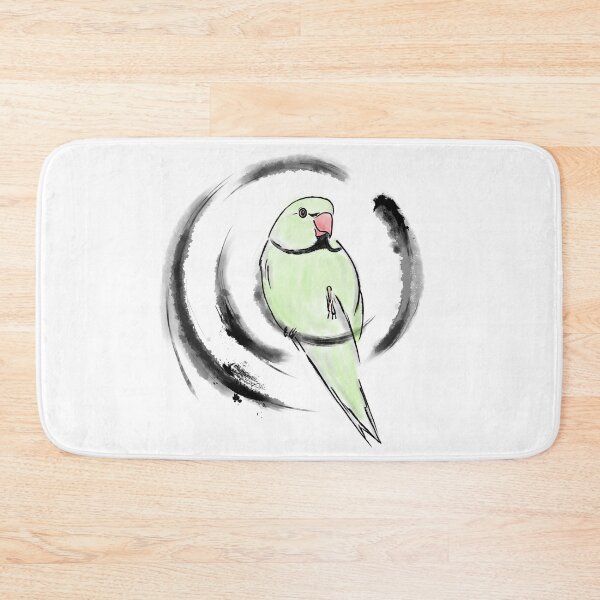 Item preview, green Indian ringneck parrot Japanese sumie style  designed and sold by okamechan.