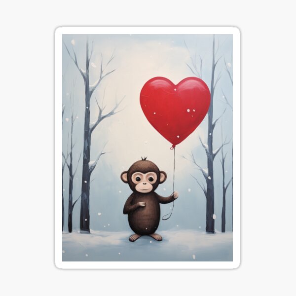 Item preview, Monkey With Heart Balloons designed and sold by SallieIrma.