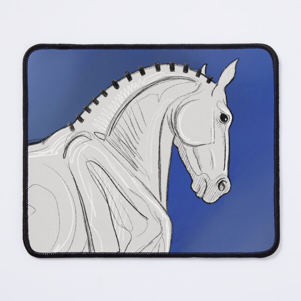 Item preview, Sketchy White Horse with Braid on Blue Background designed and sold by DappledMoon.